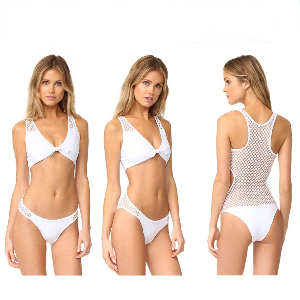Peixoto | ivory bowtie netted mesh cutout onepiece - Picture 2 of 6